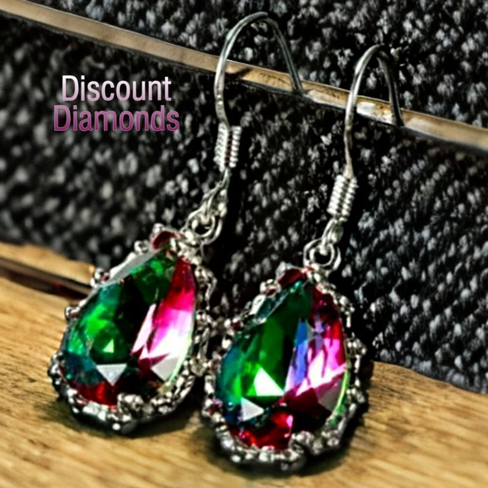 Mystic Topaz Drop Dangle French Hook Earrings on 925 Silver